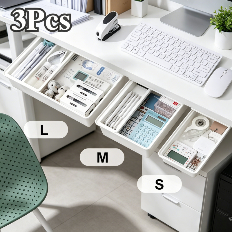 Office Drawer Organizer - Hidden Storage Box Desk Storage Drawer
