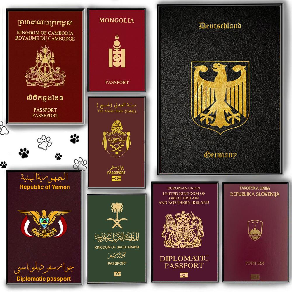 Home Office For Passport - Deep Red-background Passports Poster Self Adhesive