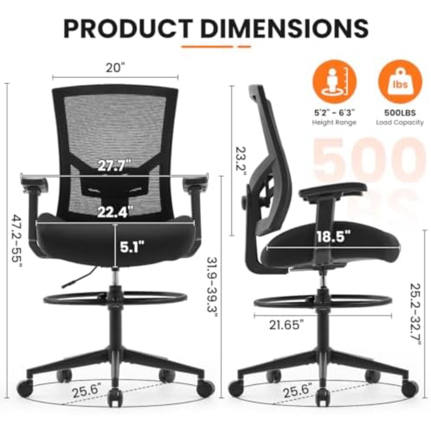 500lbs Drafting Chair,Big and  - đánh giá và giá Ergonomic Office Chair