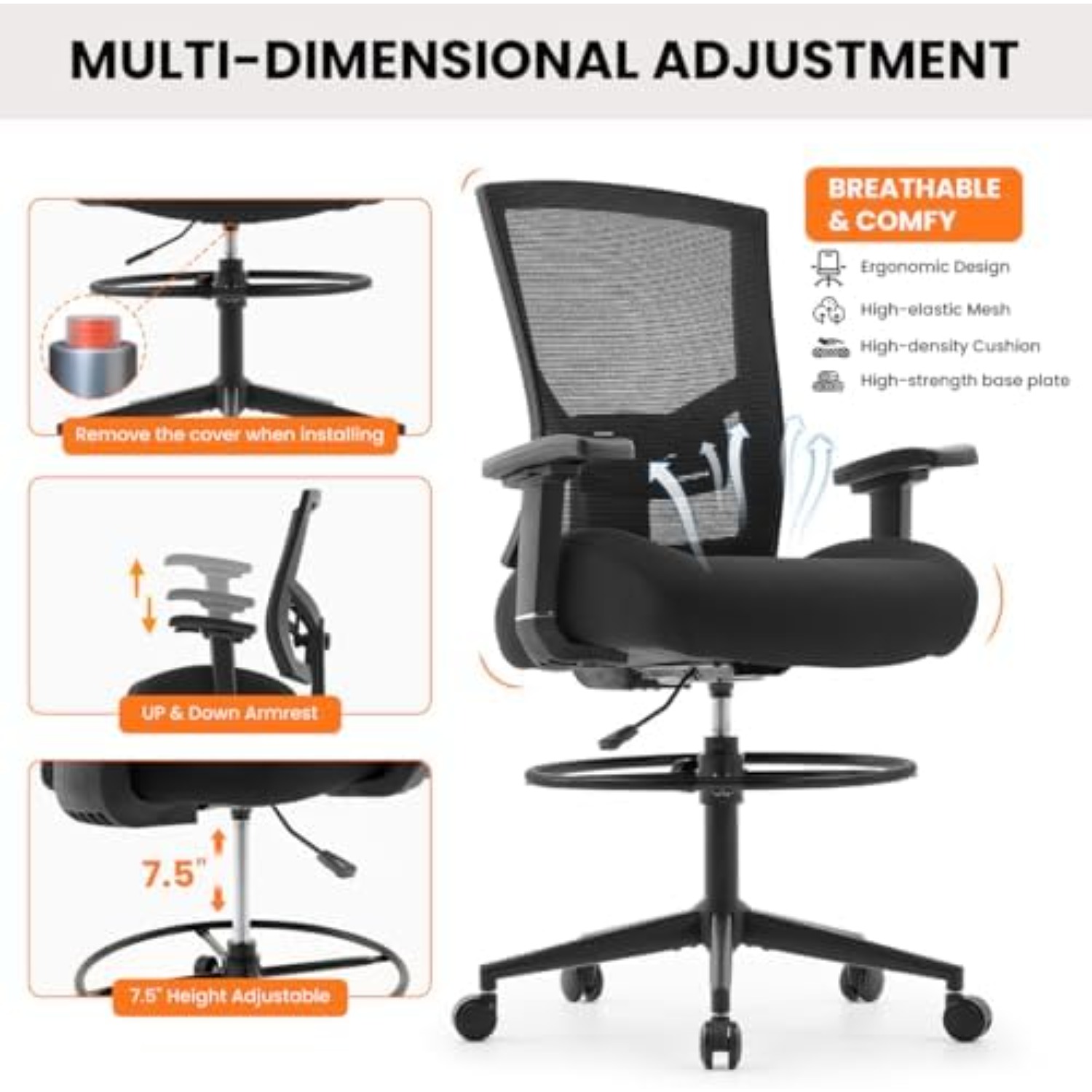500lbs Drafting Chair,Big and  - đánh giá và giá Ergonomic Office Chair